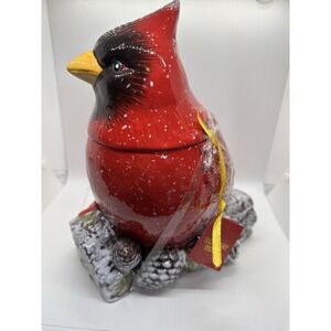 Large Cardinal Cookie Jar Ceramic Winter Holiday Decor Global Design Connections